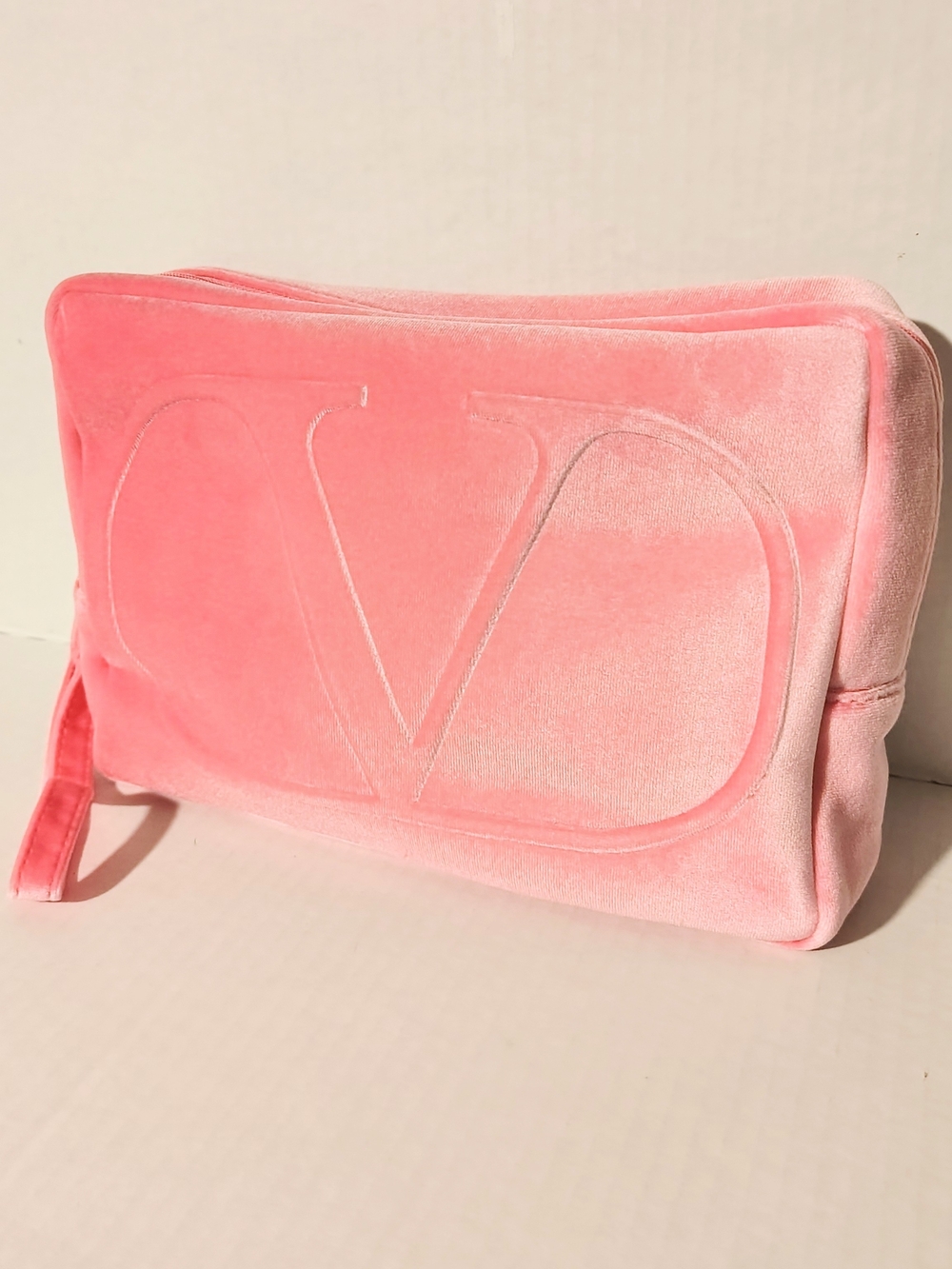 Valentino Beauty Pink Coral-Pink Velvet Dopp Case Travel Cosmetic Bag